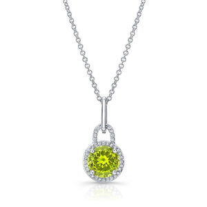 Swiss Blue Topaz Round Brilliant Halo Pendant in 14K Yellow Gold – front view | RockHer
