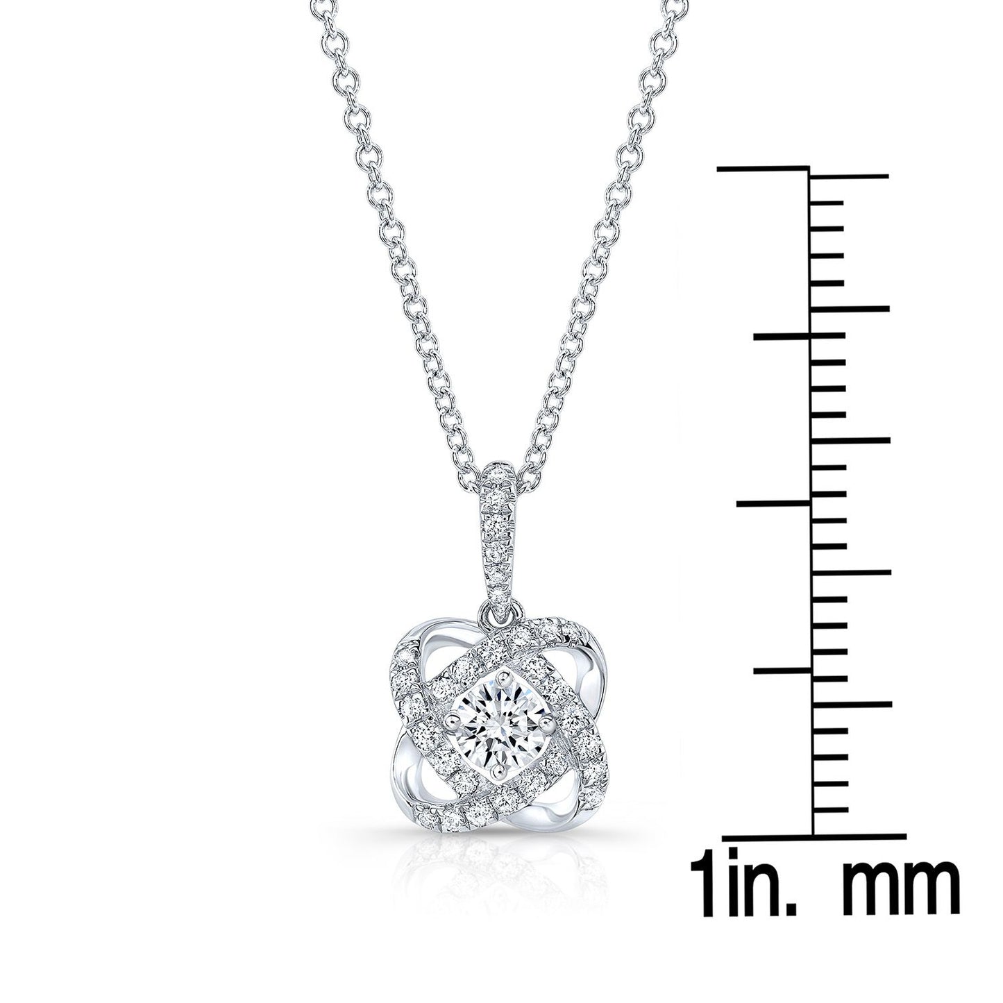 Diamond Pave Cross Knot Pendant With Round Center In 14k White Gold