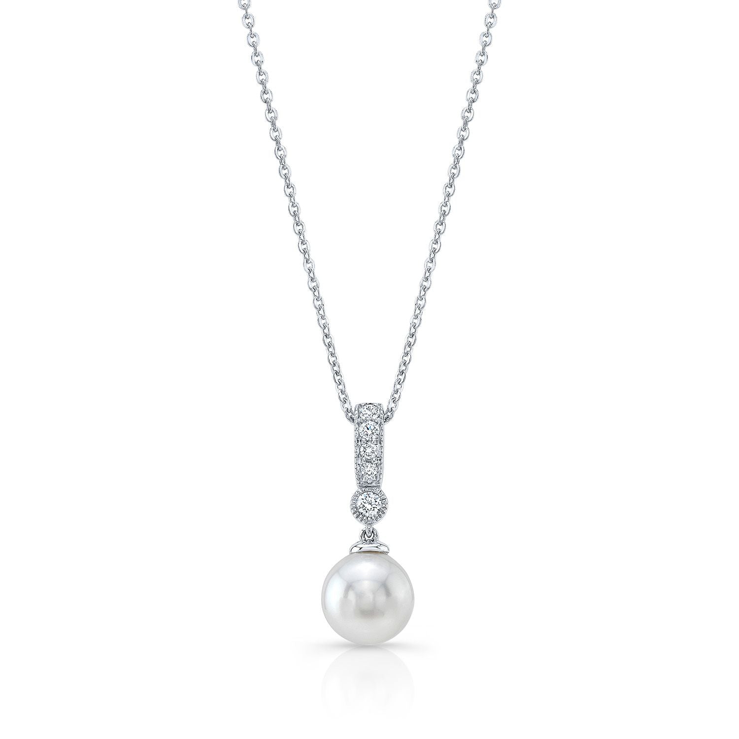 Cultured Pearl And Diamond Dangle Pendant With Prong-set Bail And Bezel Accent In 14k White Gold (8.0-8.5mm) (si)
