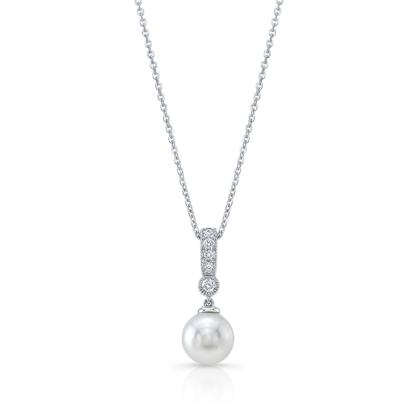 Cultured Pearl And Diamond Dangle Pendant With Prong-set Bail And Bezel Accent In 14k White Gold (8.0-8.5mm) (si)