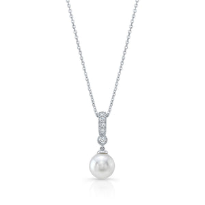 Cultured Pearl Pear Shape Pendant in 14K White Gold – front view | RockHer