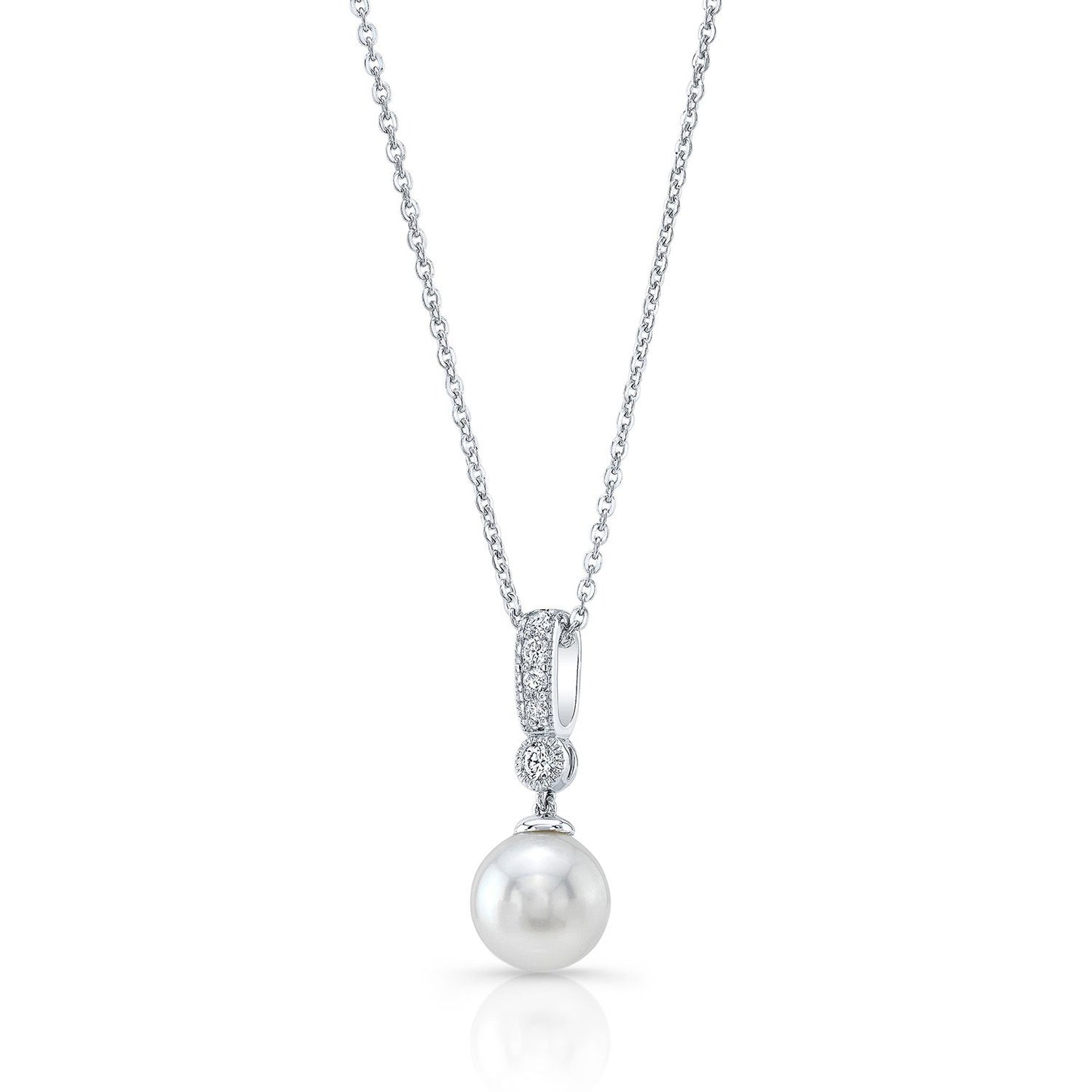 Cultured Pearl And Diamond Dangle Pendant With Prong-set Bail And Bezel Accent In 14k White Gold (8.0-8.5mm) (si)
