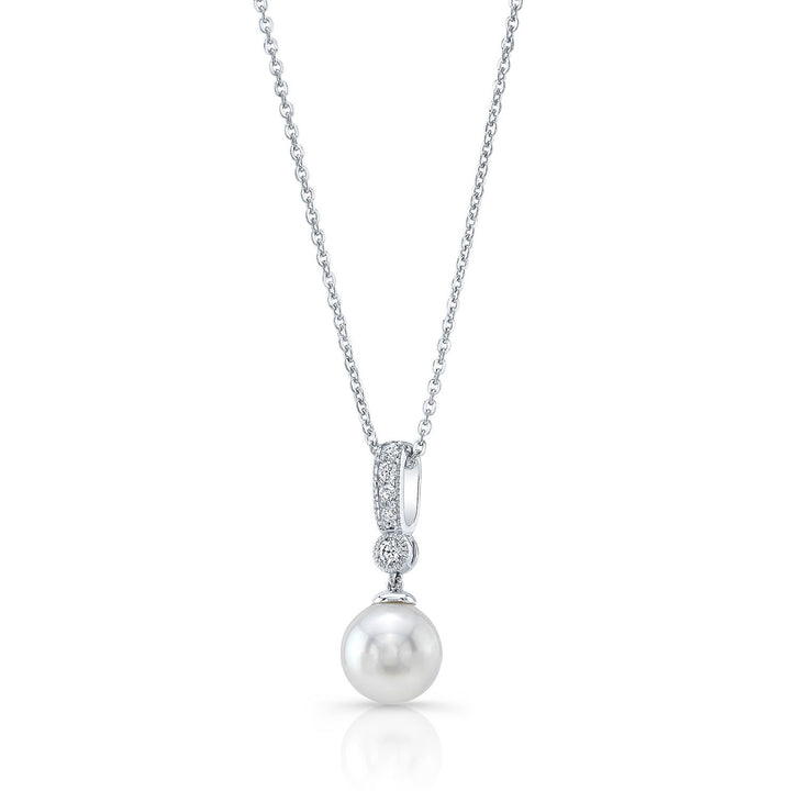 Cultured Pearl And Diamond Dangle Pendant With Prong-set Bail And Bezel Accent In 14k White Gold (8.0-8.5mm) (si)