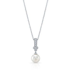 Cultured Pearl Pear Shape Pendant in 14K White Gold – front view | RockHer