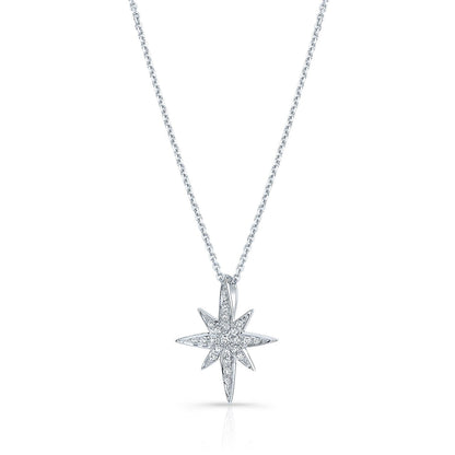 Diamond Pave North Star Pendant In 14k White Gold, 17-inch Chain