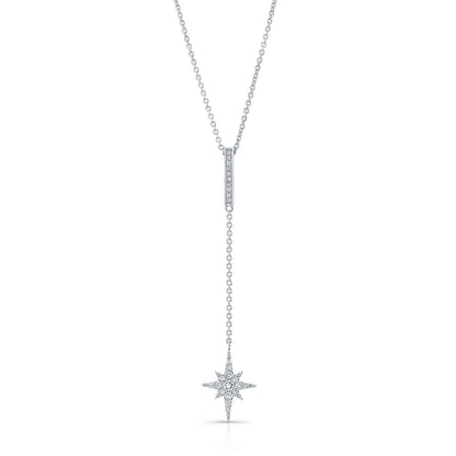 Diamond Pave Polaris Dangle Pendant With Bar Bail In 14k White Gold, 18-inch Chain