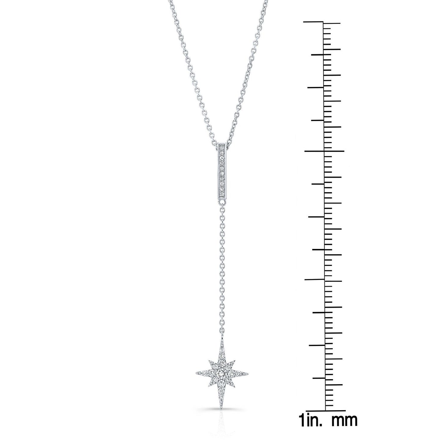 Diamond Pave Polaris Dangle Pendant With Bar Bail In 14k White Gold, 18-inch Chain