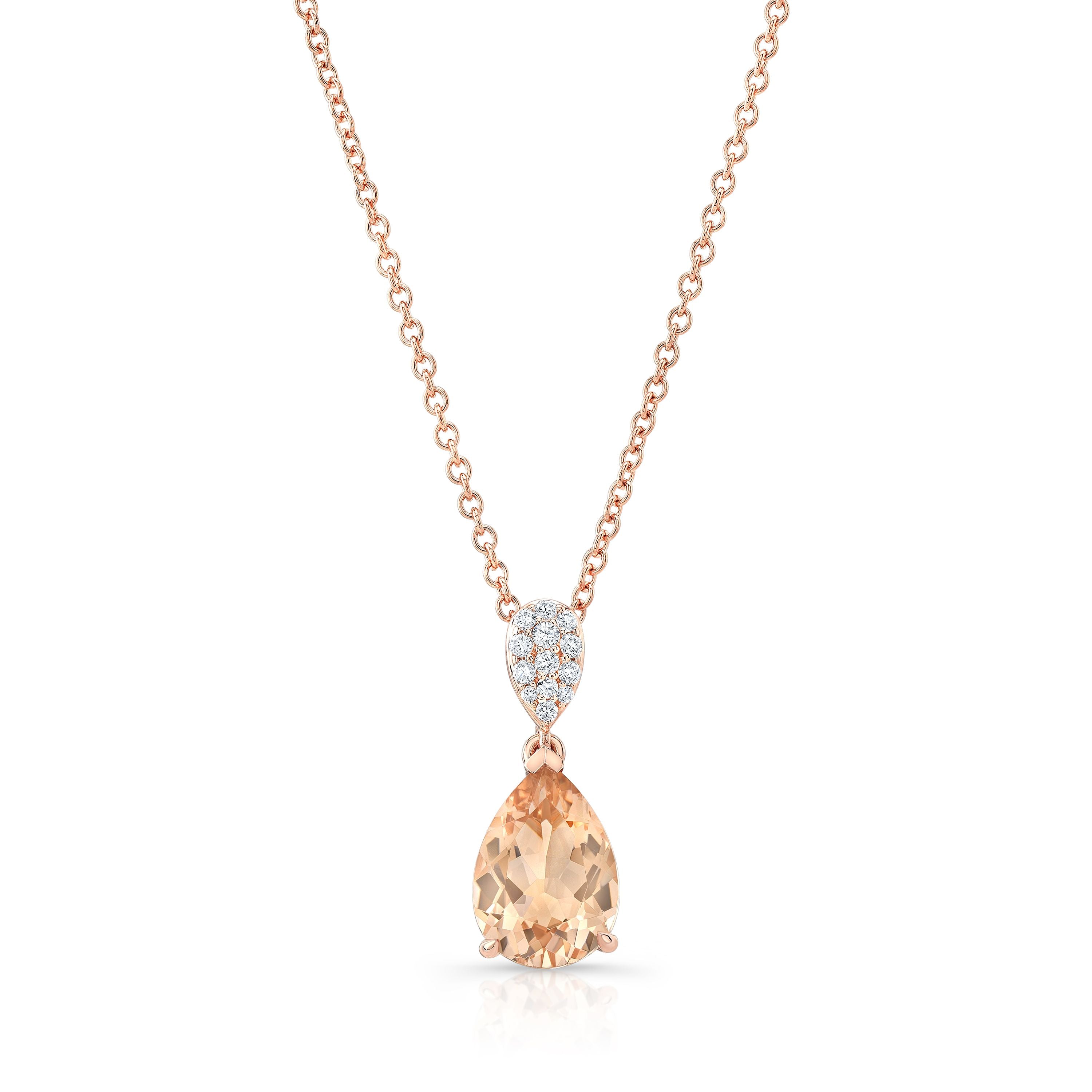 Morganite And Diamond 10x7mm Pear Shape Pendant