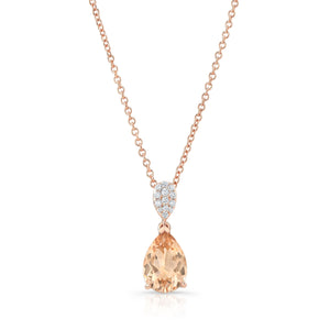 Morganite Pear Shape Pendant in 14K Rose Gold – front view | RockHer