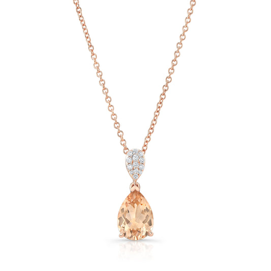Morganite And Diamond 10x7mm Pear Shape Pendant