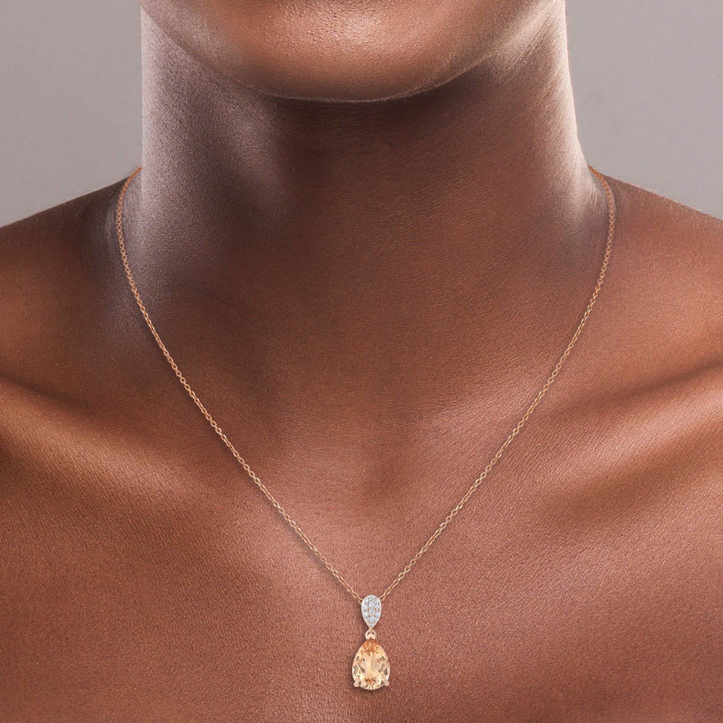 Morganite And Diamond 10x7mm Pear Shape Pendant