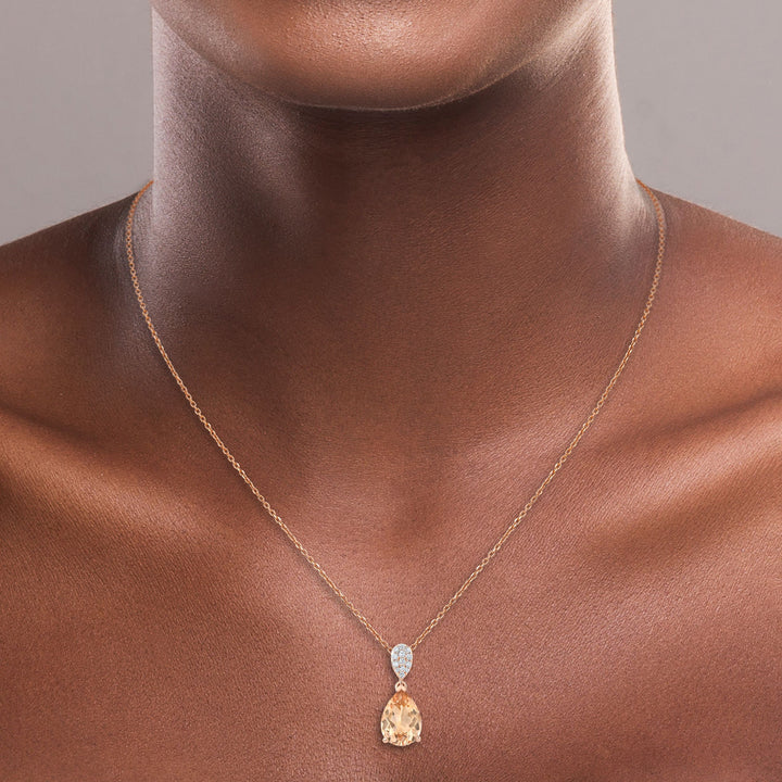 Morganite And Diamond 10x7mm Pear Shape Pendant