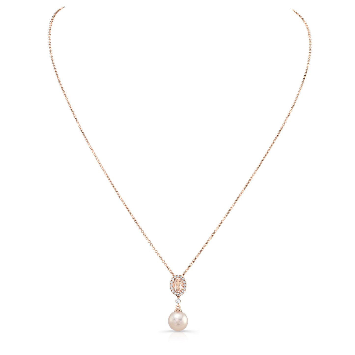 Pink Pearl, Morganite & Diamond Pendant 14k Rose Gold