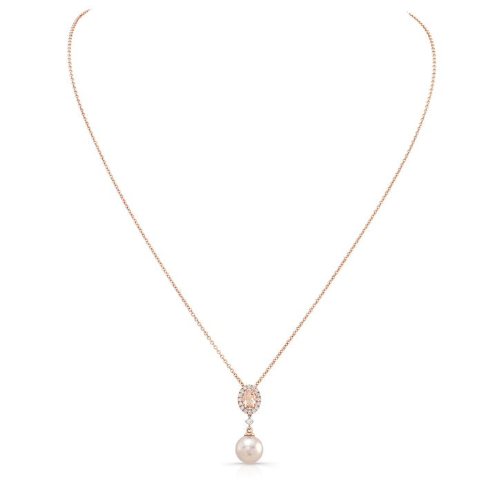 Pink Pearl, Morganite & Diamond Pendant 14k Rose Gold