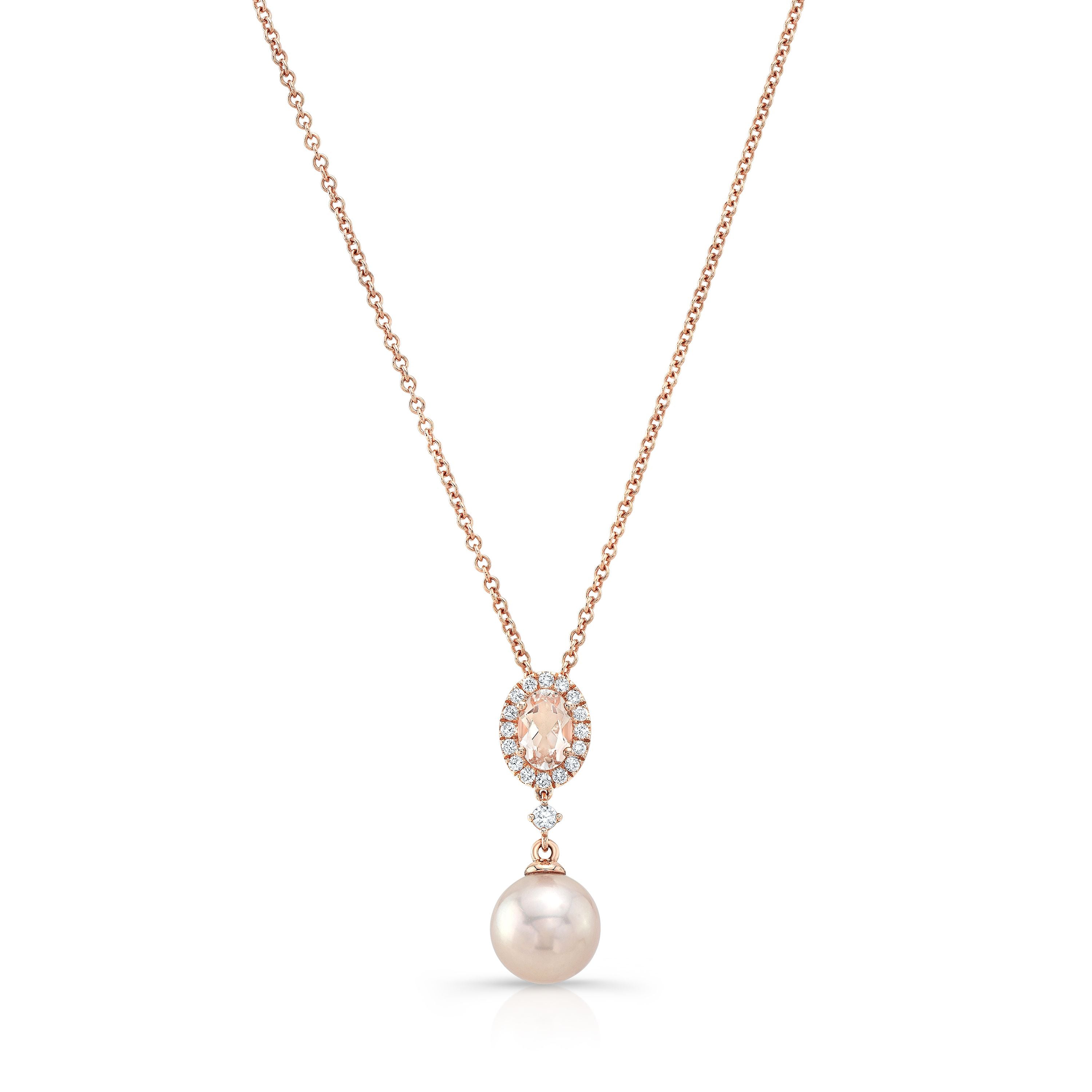 Pink Pearl, Morganite & Diamond Pendant 14k Rose Gold