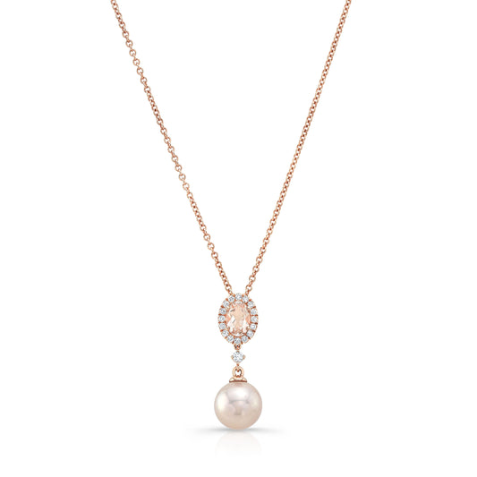 Pink Pearl, Morganite & Diamond Pendant 14k Rose Gold