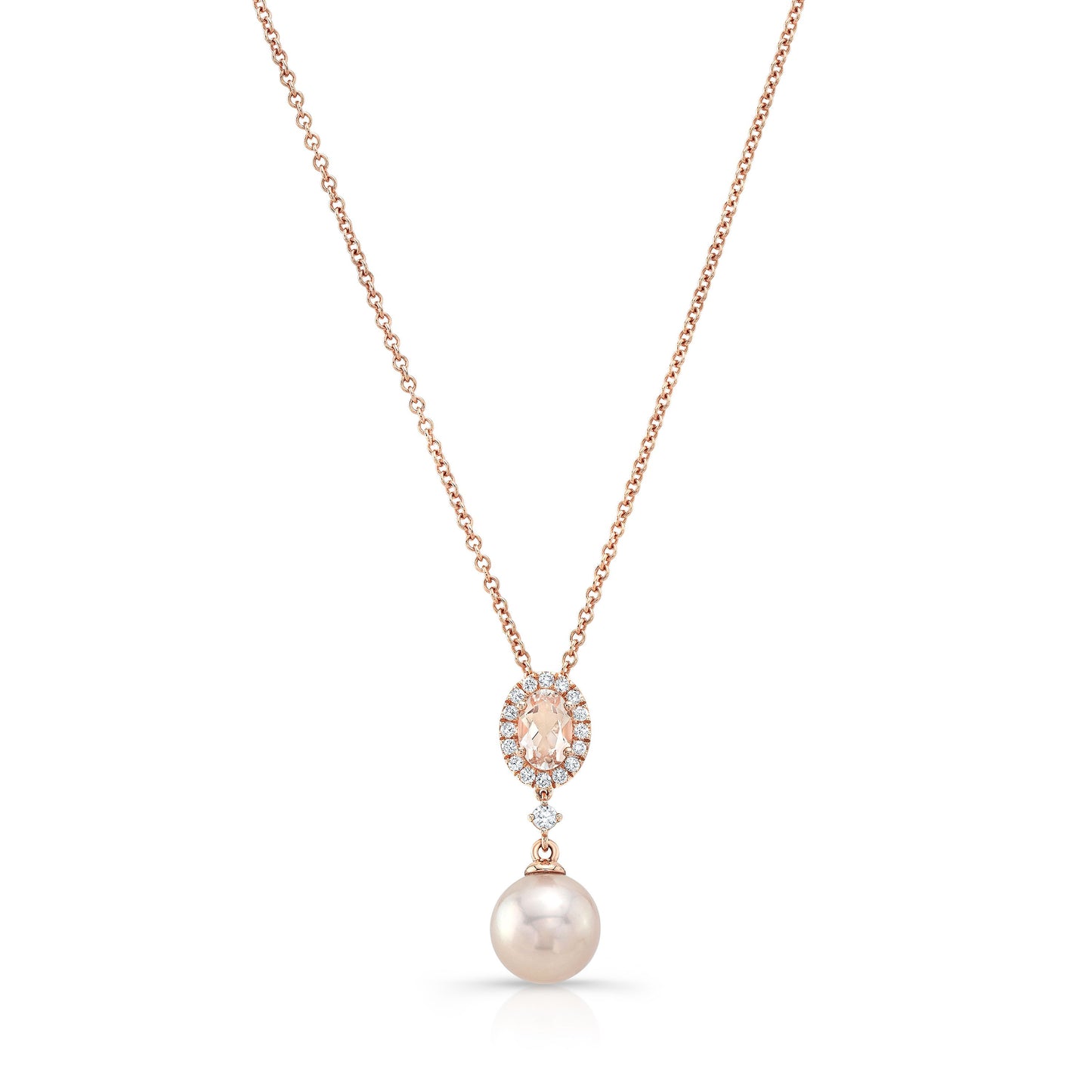 Pink Pearl, Morganite & Diamond Pendant 14k Rose Gold