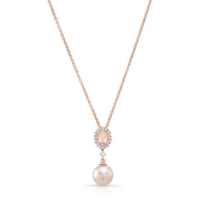 Morganite Pear Shape Pendant in 14K Rose Gold – front view | RockHer