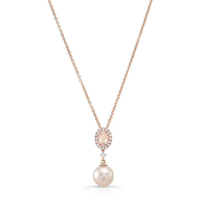 Morganite Pear Shape Pendant in 14K Rose Gold – front view | RockHer