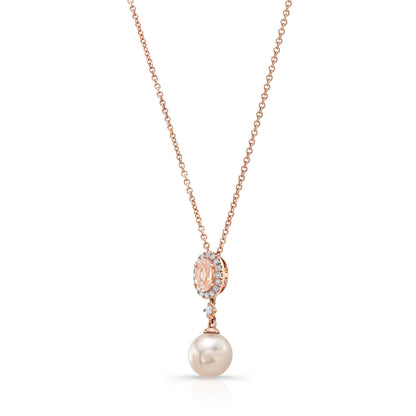 Pink Pearl, Morganite & Diamond Pendant 14k Rose Gold