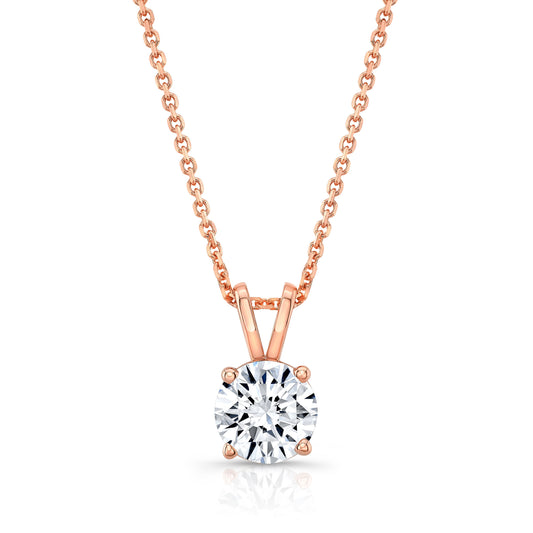 Round (full Cut) Diamond Solitaire Pendant In A 14k Rose Gold 4-prong Basket Setting, 0.55ct. T.w. (hi, Si1-si2)