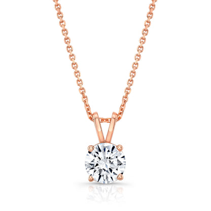 Round (full Cut) Diamond Solitaire Pendant In A 14k Rose Gold 4-prong Basket Setting, 1ct. T.w. (hi, Si1-si2)
