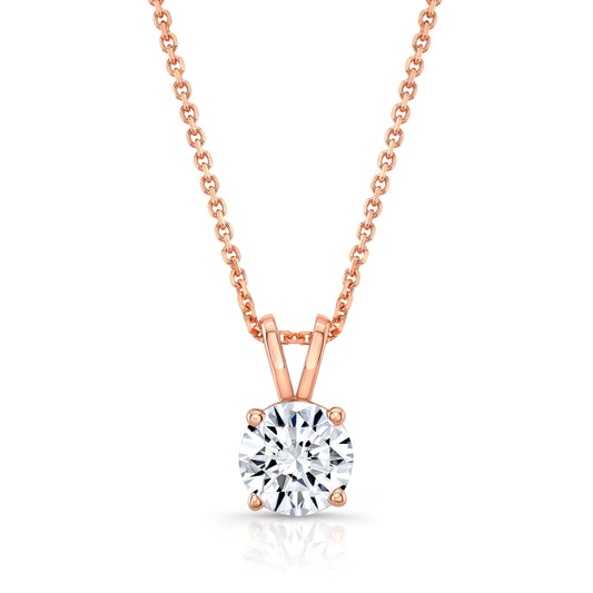 Round (full Cut) Diamond Solitaire Pendant In A 14k Rose Gold 4-prong Basket Setting, 2ct. T.w. (hi, Si1-si2)