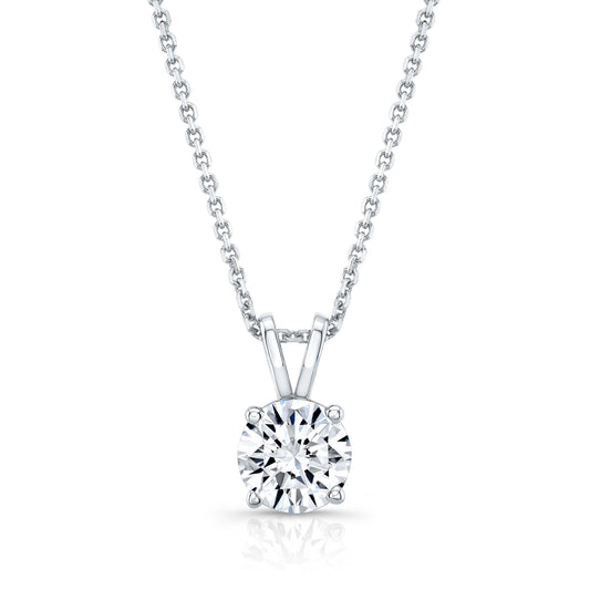 Round (full Cut) Diamond Solitaire Pendant In A 14k White Gold 4-prong Basket Setting, 0.55ct. T.w. (hi, Si1-si2)
