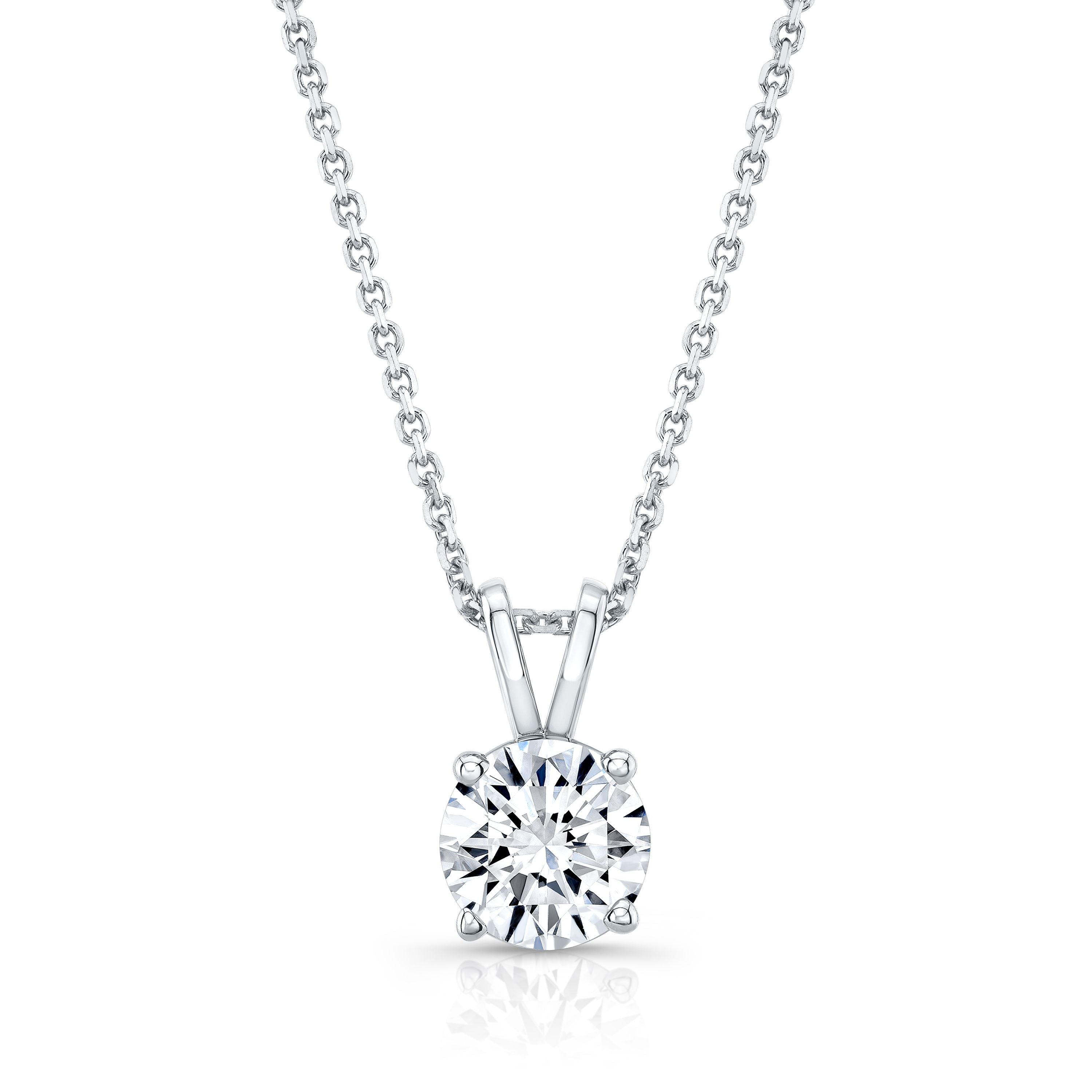 Round (full Cut) Diamond Solitaire Pendant In A 14k White Gold 4-prong Basket Setting, 2ct. T.w. (hi, Si1-si2)