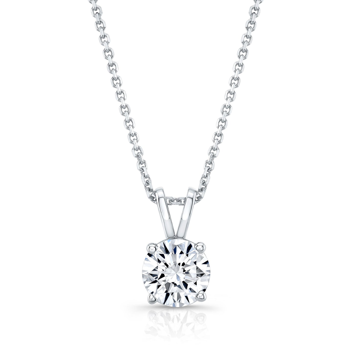 Round (full Cut) Diamond Solitaire Pendant In A 14k White Gold 4-prong Basket Setting, 2ct. T.w. (hi, Si1-si2)