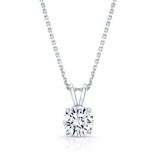 Round (full Cut) Diamond Solitaire Pendant In A 14k White Gold 4-prong Basket Setting, 2ct. T.w. (hi, Si1-si2)
