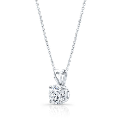 Round (full Cut) Diamond Solitaire Pendant In A 14k White Gold 4-prong Basket Setting, 0.55ct. T.w. (hi, Si1-si2)