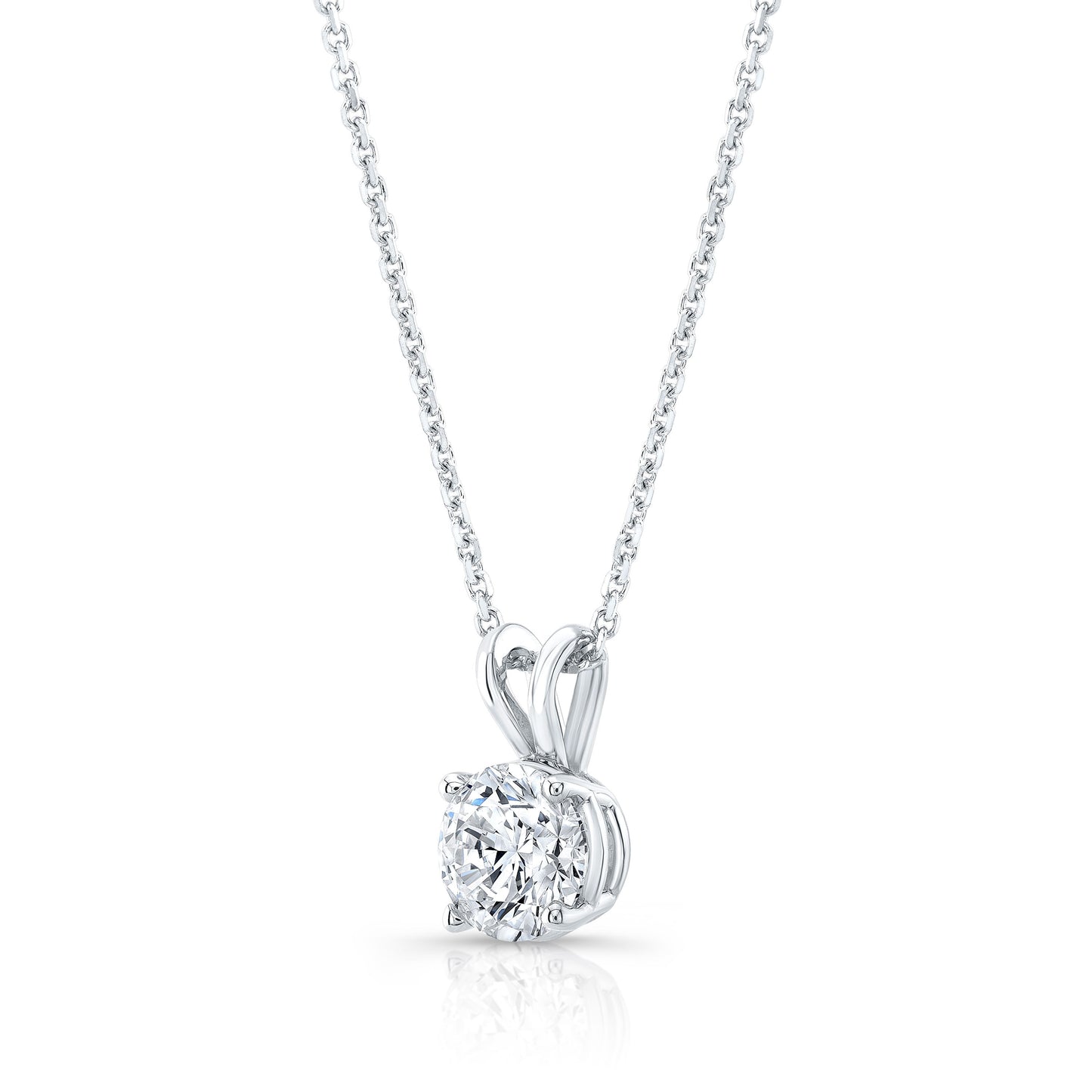 Round (full Cut) Diamond Solitaire Pendant In A 14k White Gold 4-prong Basket Setting, 0.85ct. T.w. (hi, Si1-si2)