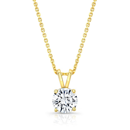Round (full Cut) Diamond Solitaire Pendant In A 14k Yellow Gold 4-prong Basket Setting, 1ct. T.w. (hi, Si1-si2)