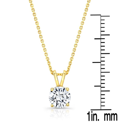 Round (full Cut) Diamond Solitaire Pendant In A 14k Yellow Gold 4-prong Basket Setting, 1ct. T.w. (j, Vs2 Gia)