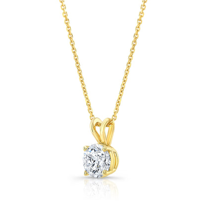Round (full Cut) Diamond Solitaire Pendant In A 14k Yellow Gold 4-prong Basket Setting, 1ct. T.w. (hi, Si1-si2)
