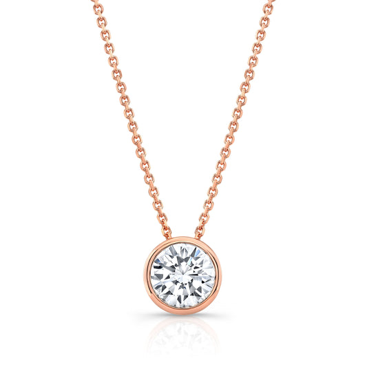Round (full Cut) Diamond Solitaire Pendant In A 14k Rose Gold Bezel Slide Setting, 0.55ct. T.w. (hi, Si1-si2)