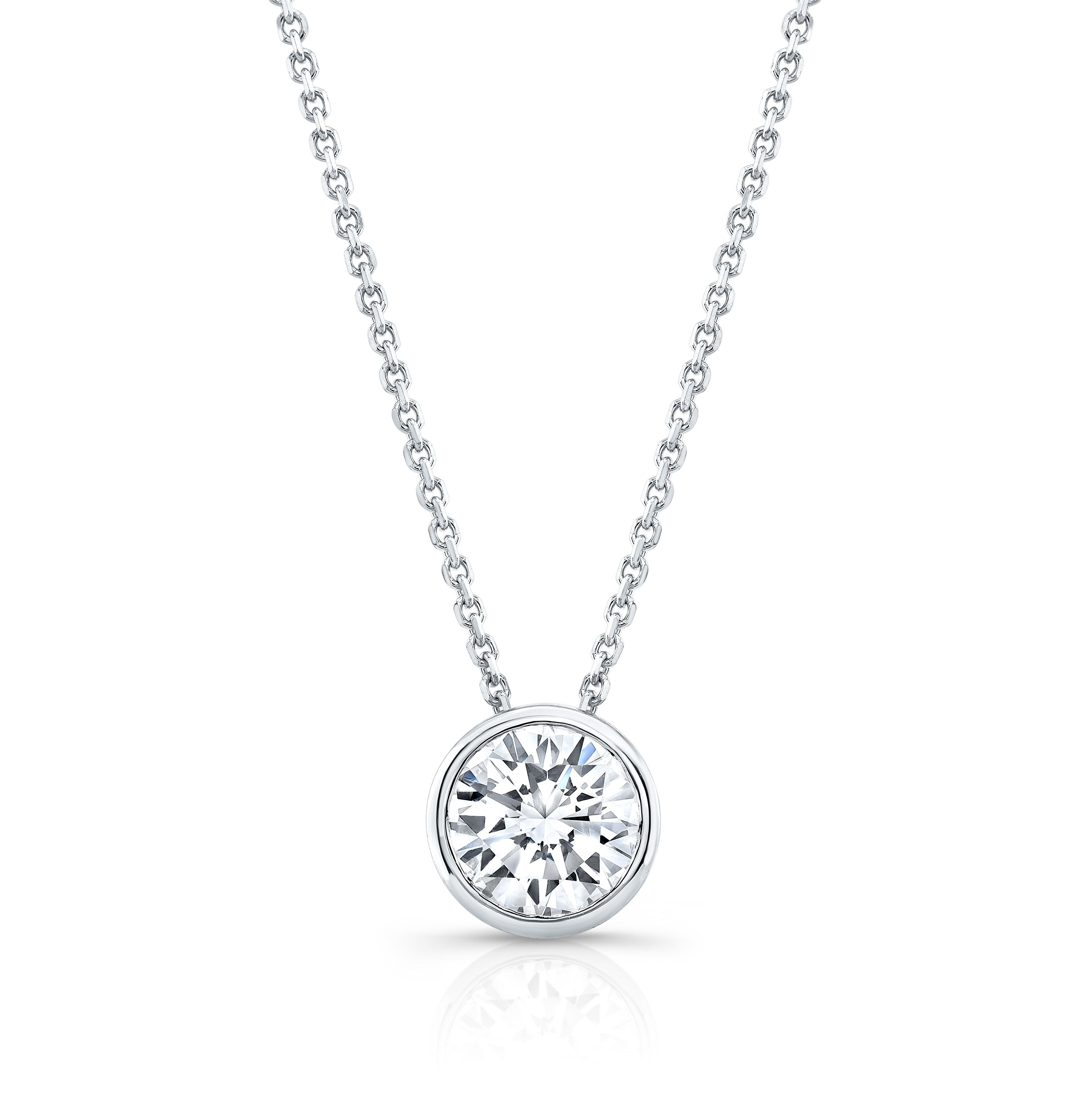 Round (full Cut) Diamond Solitaire Pendant In A 14k White Gold Bezel Slide Setting, 0.75ct. T.w. (hi, Si1-si2)