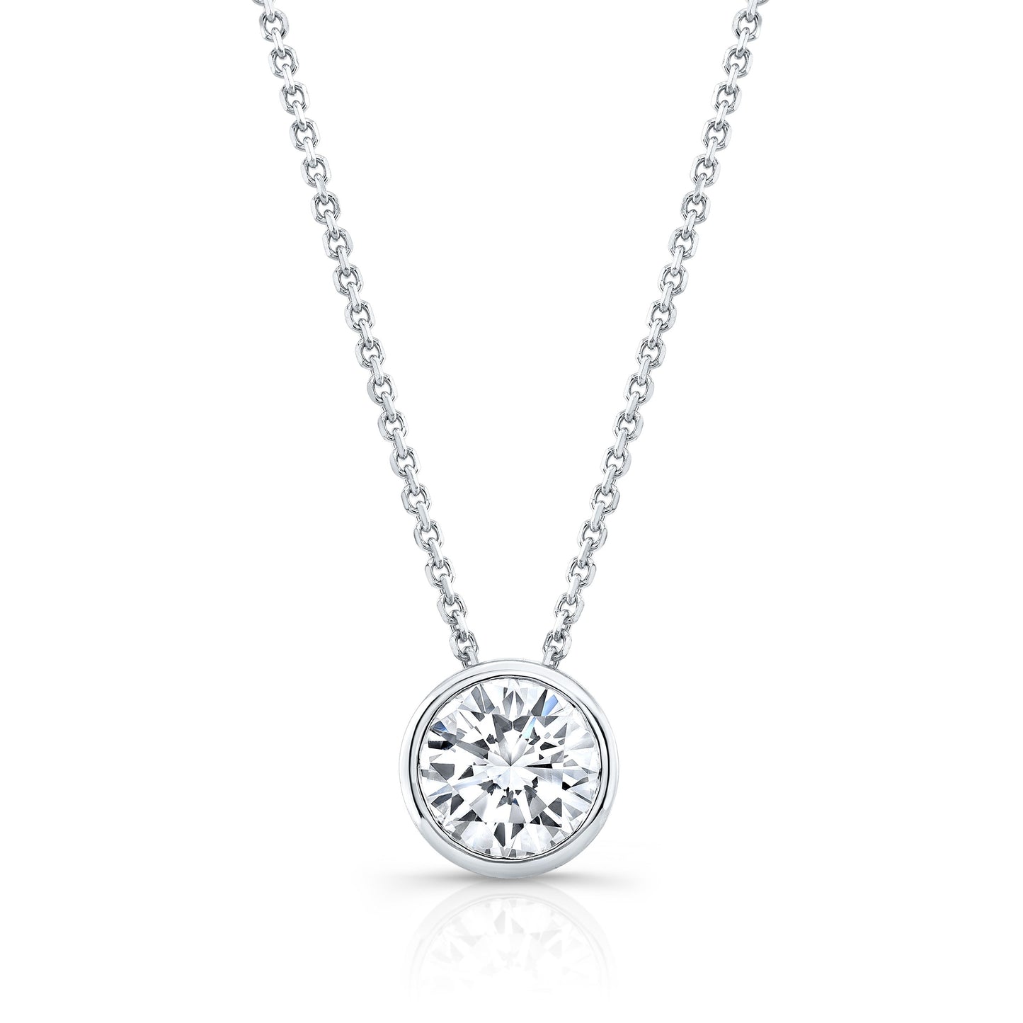 Round (full Cut) Diamond Solitaire Pendant In A 14k White Gold Bezel Slide Setting, 0.75ct. T.w. (hi, Si1-si2)