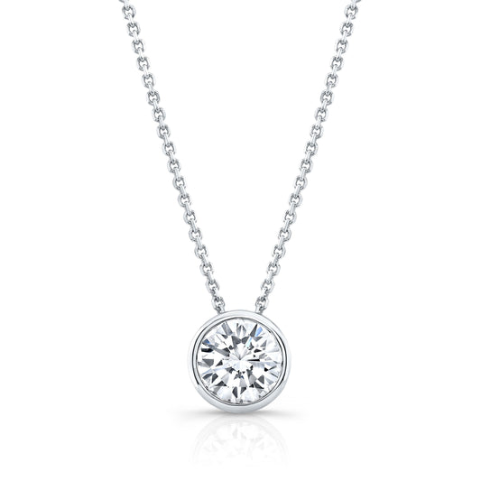 Round (full Cut) Diamond Solitaire Pendant In A 14k White Gold Bezel Slide Setting, 0.25ct. T.w. (hi, Si1-si2)