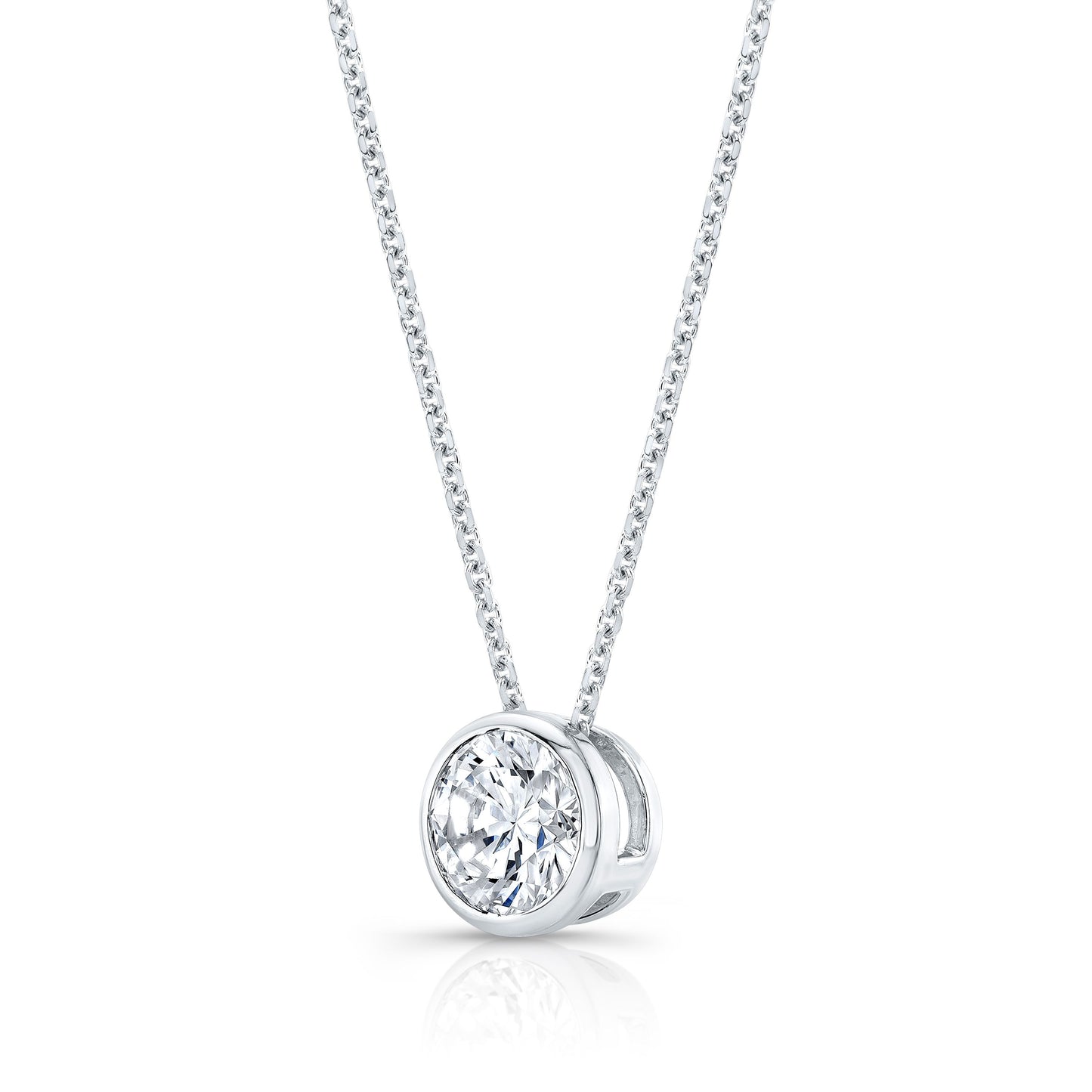 Round (full Cut) Diamond Solitaire Pendant In A 14k White Gold Bezel Slide Setting, 0.75ct. T.w. (hi, Si1-si2)