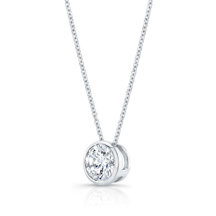 Round (full Cut) Diamond Solitaire Pendant In A 14k White Gold Bezel Slide Setting, 1ct. T.w. (hi, Si1-si2)