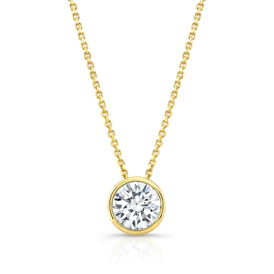 Round (full Cut) Diamond Solitaire Pendant In A 14k Yellow Gold Bezel Slide Setting, 0.55ct. T.w. (hi, Si1-si2)