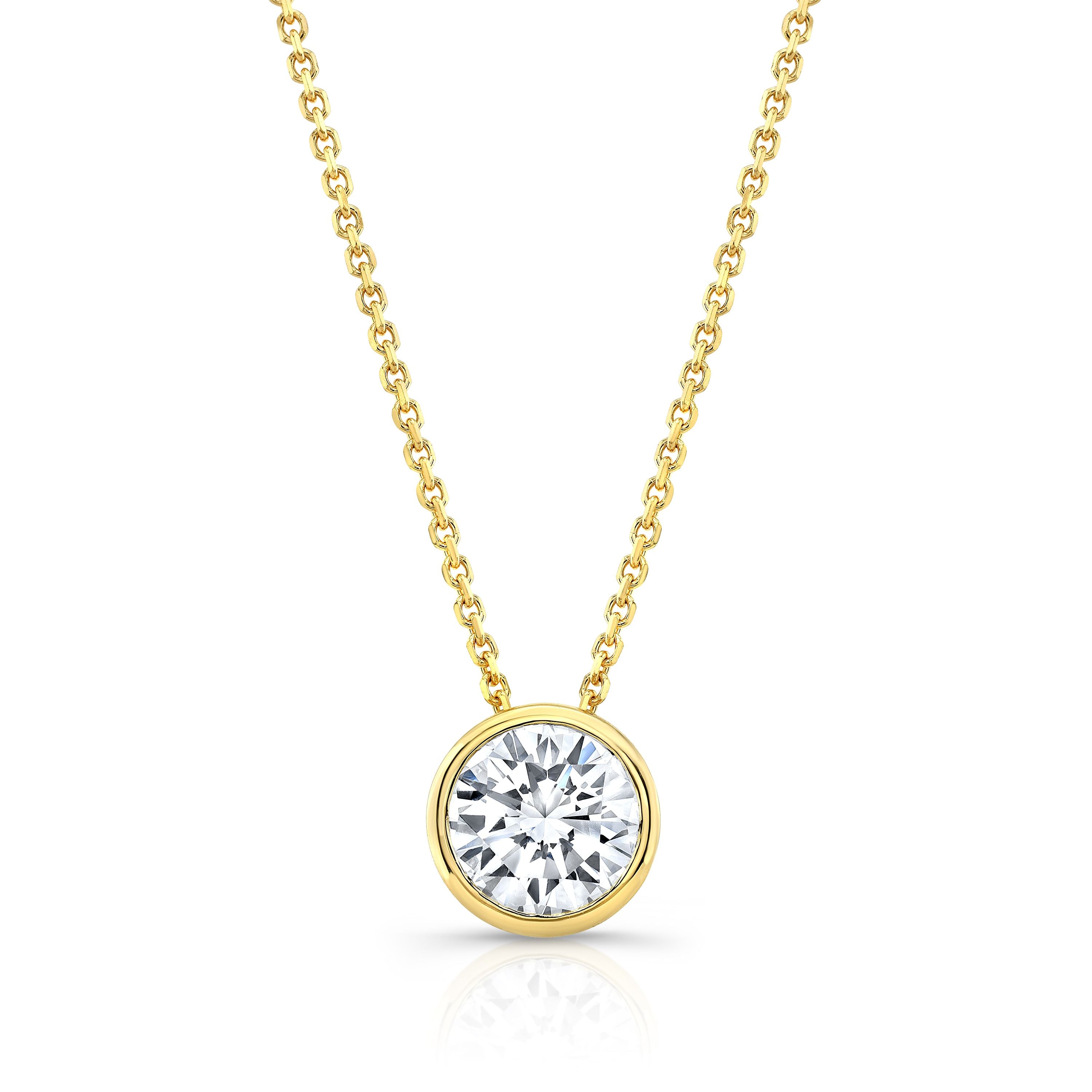 Round (full Cut) Diamond Solitaire Pendant In A 14k Yellow Gold Bezel Slide Setting, 1ct. T.w. (k, Vs2)