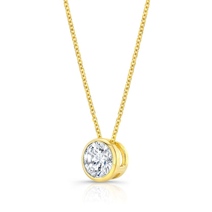Round (full Cut) Diamond Solitaire Pendant In A 14k Yellow Gold Bezel Slide Setting, 0.55ct. T.w. (hi, Si1-si2)