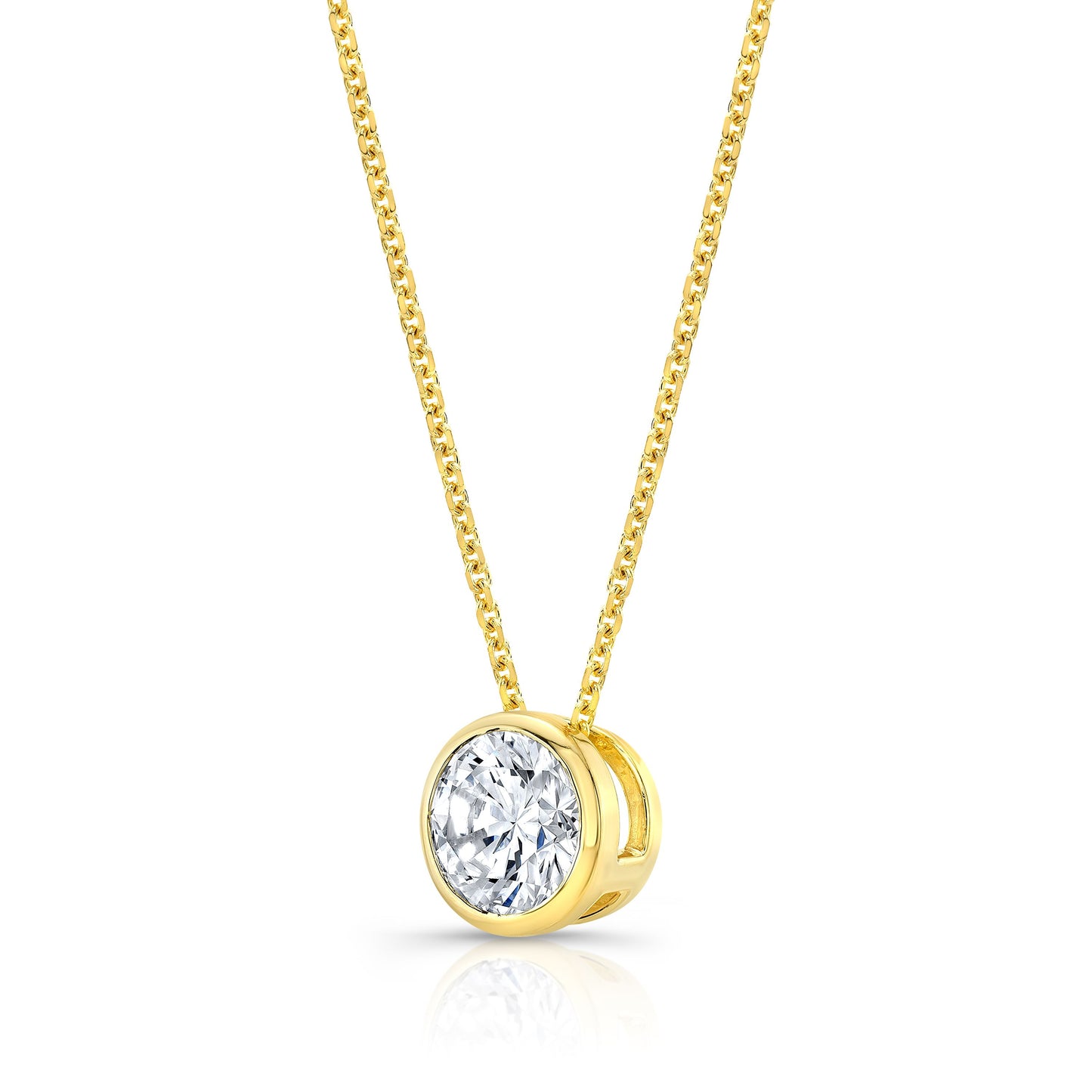 Round (full Cut) Diamond Solitaire Pendant In A 14k Yellow Gold Bezel Slide Setting, 1ct. T.w. (k, Vs2)