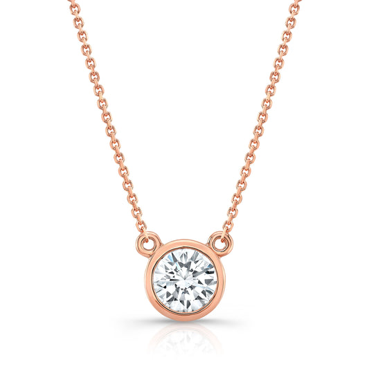 Round (full Cut) Diamond Solitaire Pendant In A 14k Rose Gold Bezel Centered Setting, 0.55ct. T.w. (hi, Si1-si2)