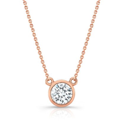 Round (full Cut) Diamond Solitaire Pendant In A 14k Rose Gold Bezel Centered Setting, 1ct. T.w. (hi, Si1-si2)