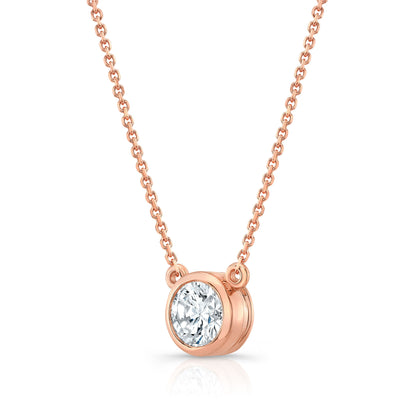 Round (full Cut) Diamond Solitaire Pendant In A 14k Rose Gold Bezel Centered Setting, 0.55ct. T.w. (hi, Si1-si2)