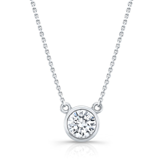 Round (full Cut) Diamond Solitaire Pendant In A 14k White Gold Bezel Centered Setting, 0.55ct. T.w. (hi, Si1-si2)